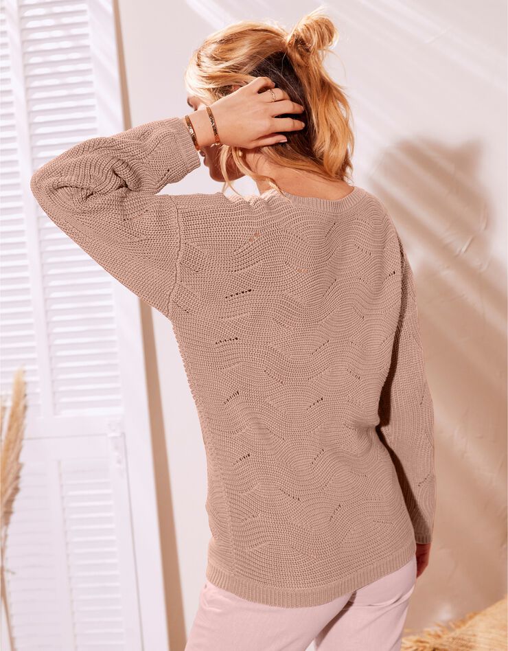 Pull manches longues, maille fantaisie (noisette) Pull manches longues, maille fantaisie (noisette)