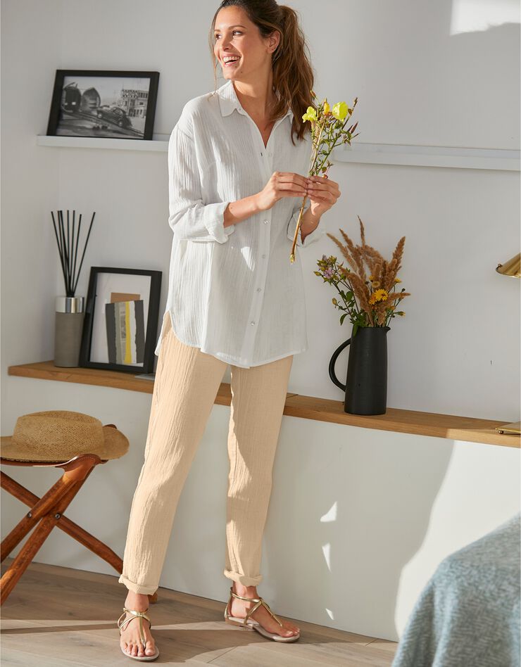 Pantalon joggpant uni gaze de coton (sable) Pantalon joggpant uni gaze de coton (sable)
