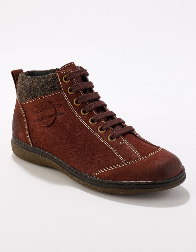 Boots détente lacées et zippées en cuir  (bordeaux)