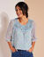 Blouse macramé imprimée, voile plumetis (bleu grisé)