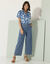 Chemisier smocks épaules, imprimé bicolore (bleu / écru)