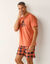Pyjama short coton carreaux manches courtes (abricot)