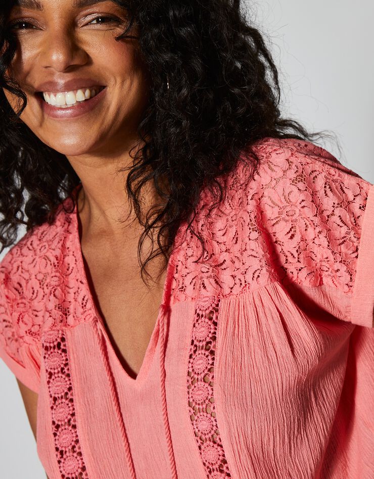 Tunique macramé crépon coton (corail)
