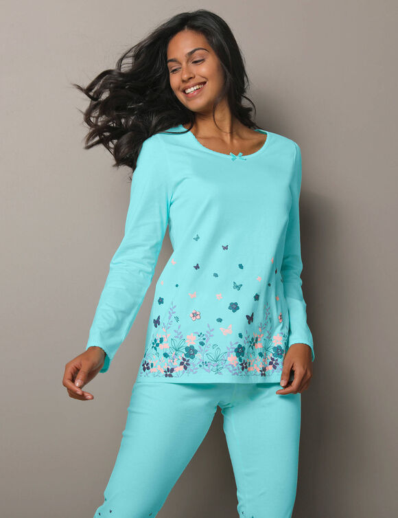 T-shirt base imprimée bucolique - manches longues (aqua)