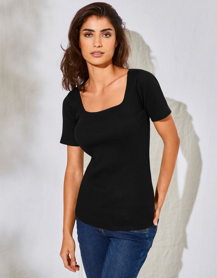 Tee-shirt manches courtes coton côtelé - lot de 2 (blanc + noir) Tee-shirt manches courtes coton côtelé - lot de 2 (blanc + noir)