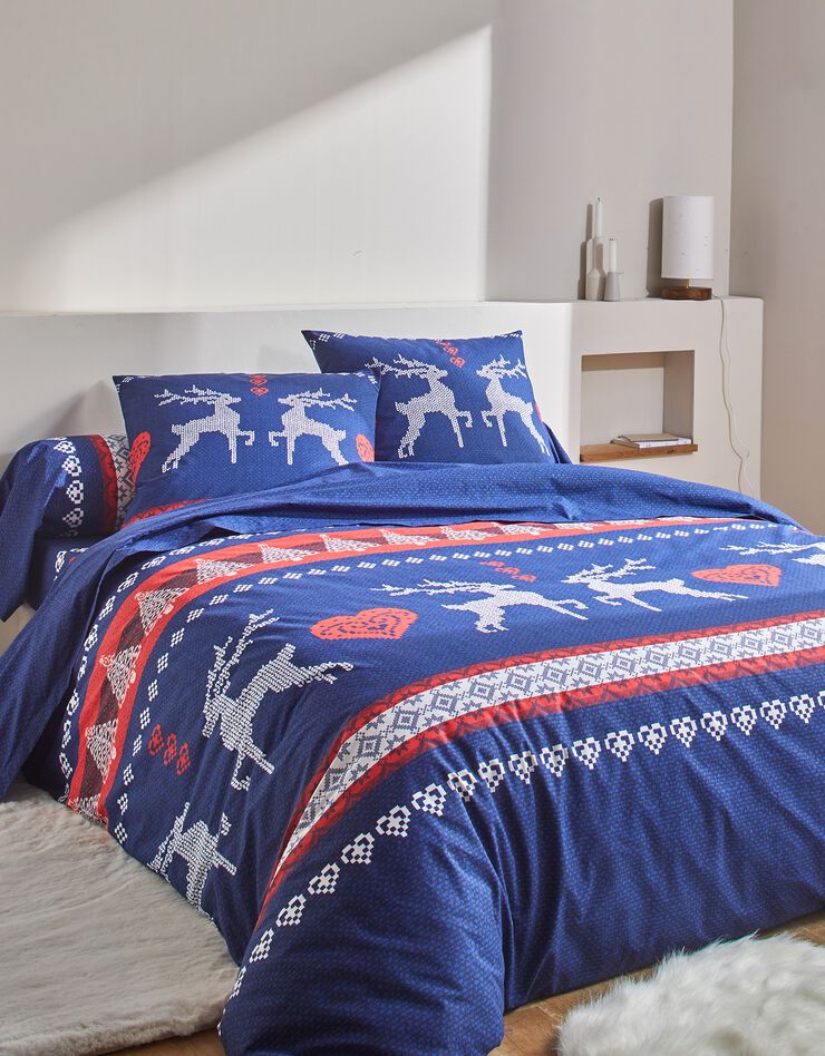 Linge de lit Cerfy en coton (marine)