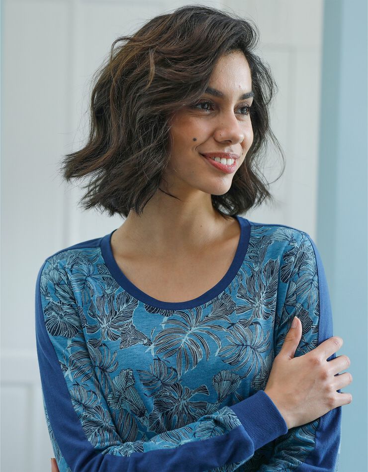 Chemise de nuit imprimée tropical (bleu grisé) Chemise de nuit imprimée tropical (bleu grisé)