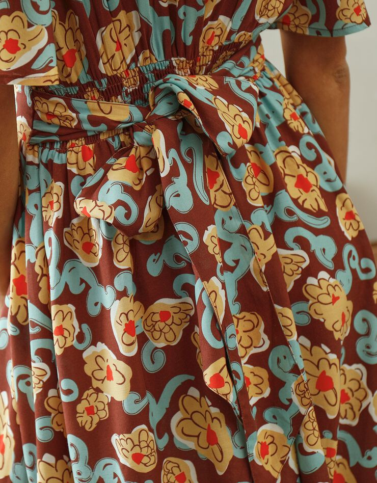 Robe fluide imprimée, collection "Odette Lepeltier" (chocolat / safran) Robe fluide imprimée, collection "Odette Lepeltier" (chocolat / safran)