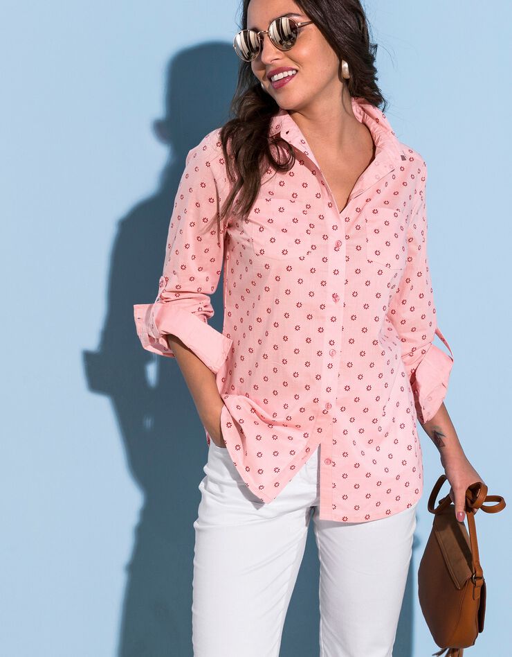 Chemise imprimée bicolore manches longues (rose poudré) Chemise imprimée bicolore manches longues (rose poudré)