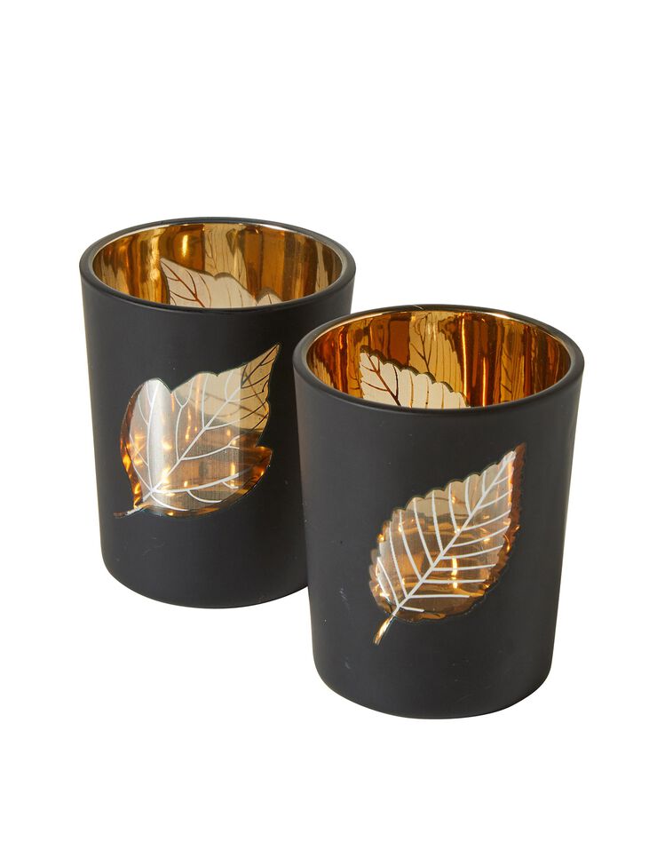 Lot de 2 photophores en verre (noir / or) Lot de 2 photophores en verre (noir / or)