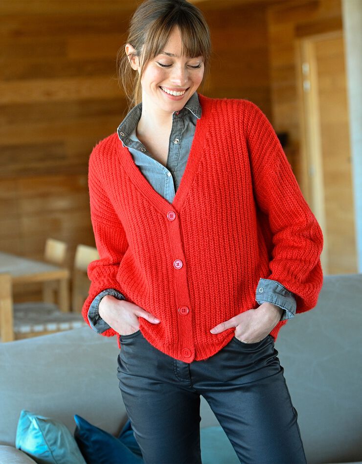 Gilet boutonné volume loose maille toucher mohair (rouge) Gilet boutonné volume loose maille toucher mohair (rouge)