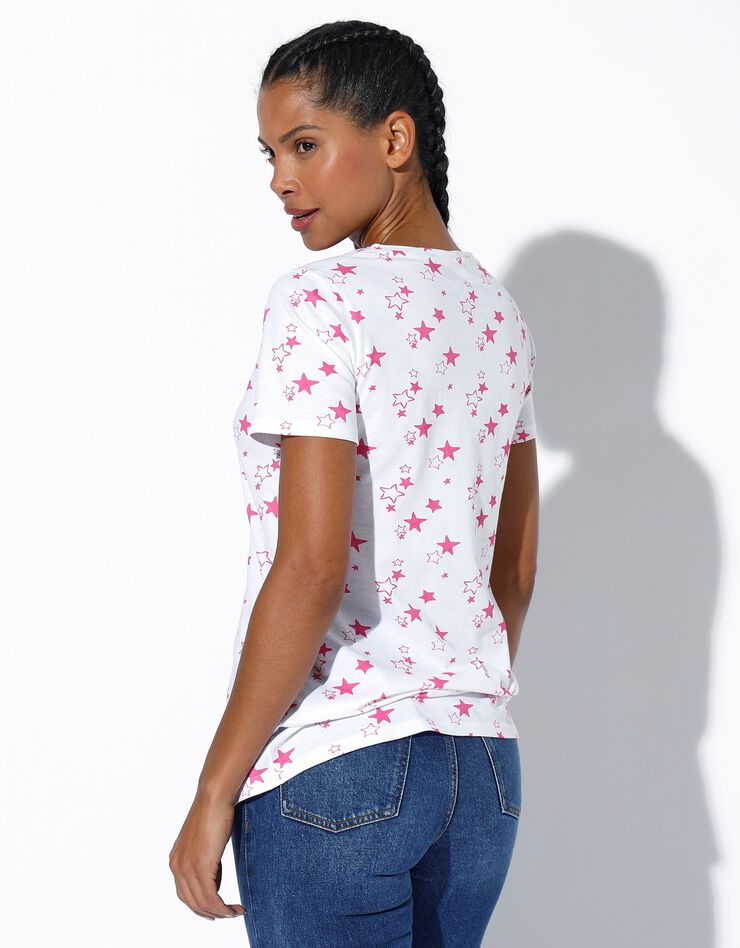 Tee-shirt imprimé étoiles (blanc / rose) Tee-shirt imprimé étoiles (blanc / rose)