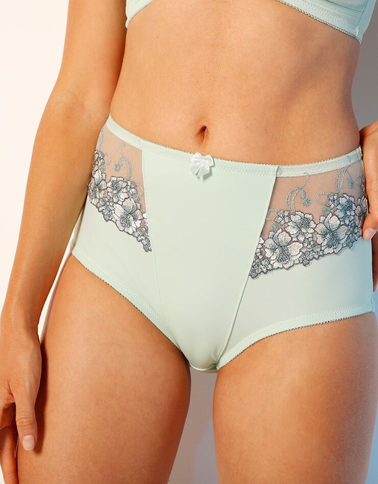 Gainette microfibre et tulle brodé Copala (tilleul) Gainette microfibre et tulle brodé Copala (tilleul)