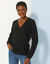 Gilet col V boutonné, maille fantaisie (noir)