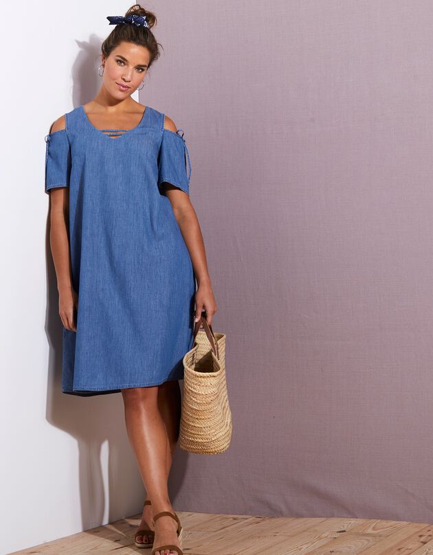 Robe en denim léger - épaules dénudées (stone)
