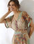 Robe longue imprimée, voile (écru / menthe)