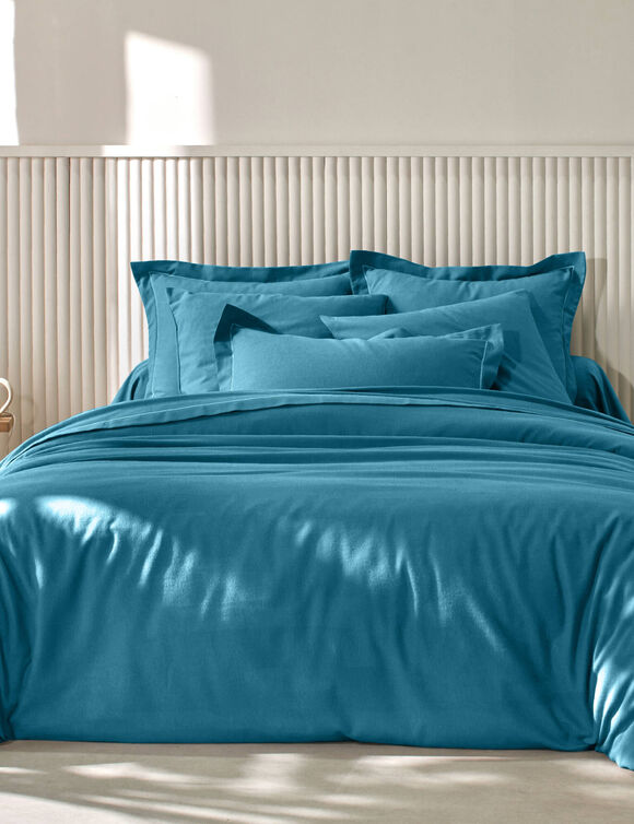 Linge de lit uni flanelle (bleu paon)