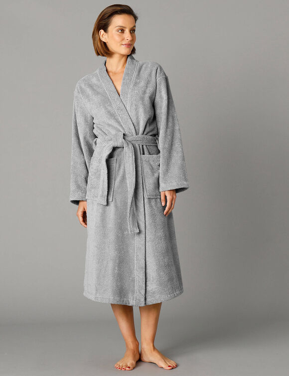 Peignoir mixte adulte col kimono éponge bouclette  (gris)