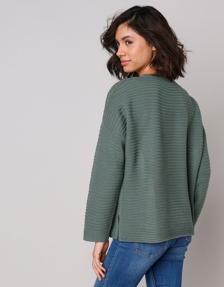 Pull loose maille fantaisie effet rayures (kaki) Pull loose maille fantaisie effet rayures (kaki)