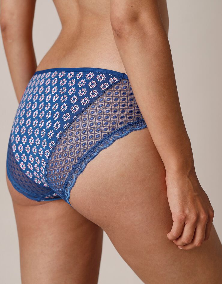 Culotte midi dentelle coton imprimé Tropea - lot de 4 (amande + bleu) Culotte midi dentelle coton imprimé Tropea - lot de 4 (amande + bleu)