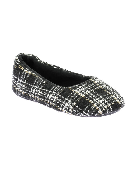 Pantoufles ballerines carreaux (noir)
