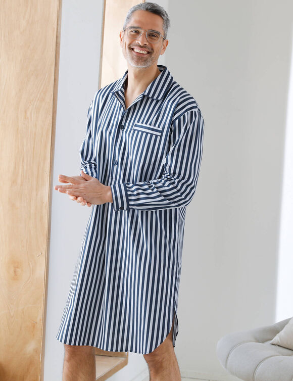 Liquette pyjama rayures popeline coton (marine / écru)