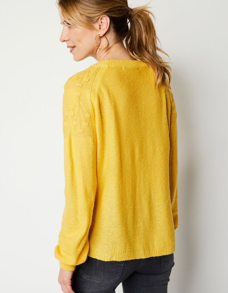 Pull manches longues torsades et pompons (jaune) Pull manches longues torsades et pompons (jaune)