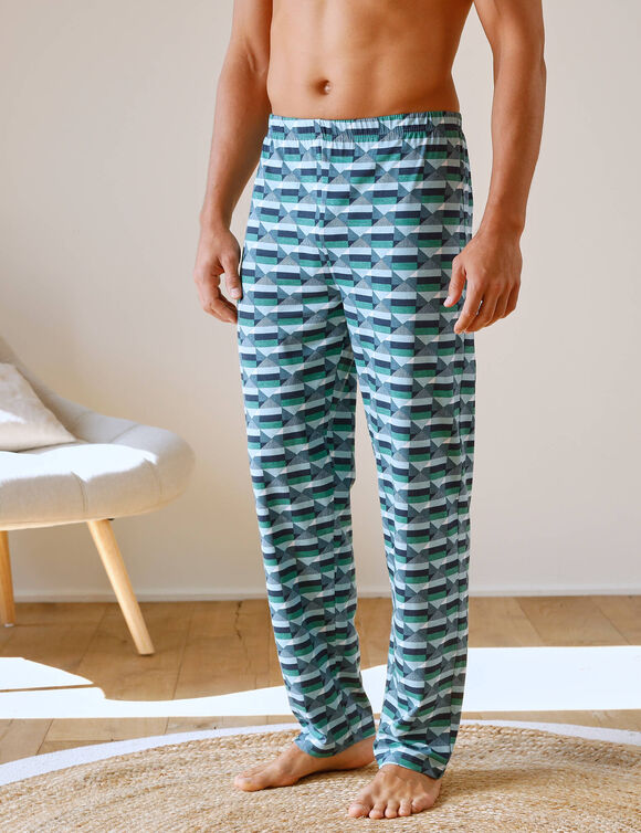 Pantalon pyjama coton imprimé (bleu / vert)