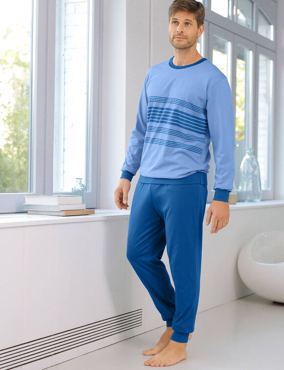 Pyjama coton rayé manches longues (bleu)