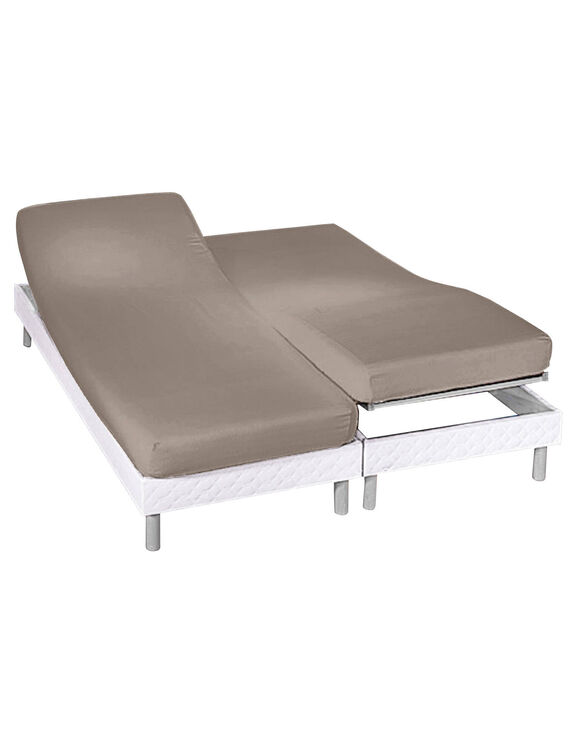 Drap-housse uni sommier articulé flanelle bonnets 26 cm (taupe)
