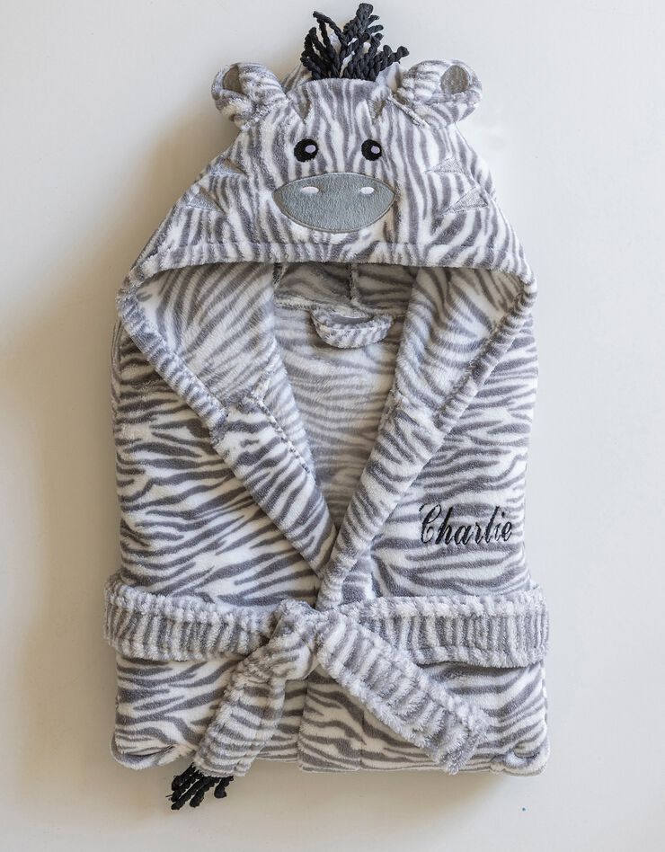 Peignoir de bain enfant à capuche zèbre personnalisable (blanc)