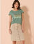 T-shirt imprimé "amour", manches à revers (vert grisé)
