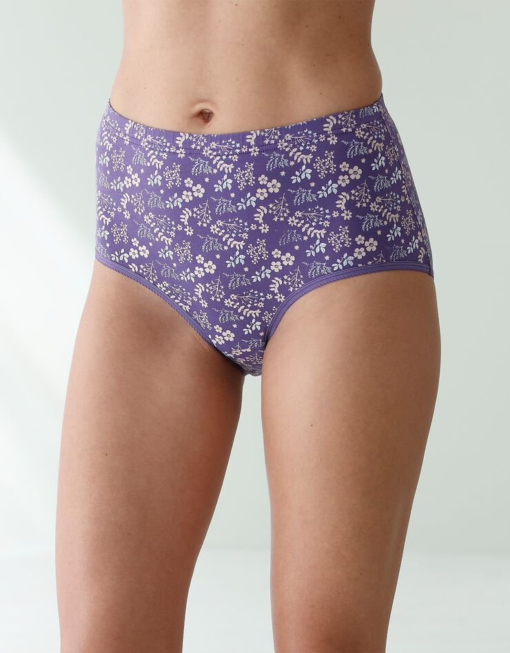 Culotte forme maxi coton motifs fleuris – Lot de 6 (violet / pêche) Culotte forme maxi coton motifs fleuris – Lot de 6 (violet / pêche)