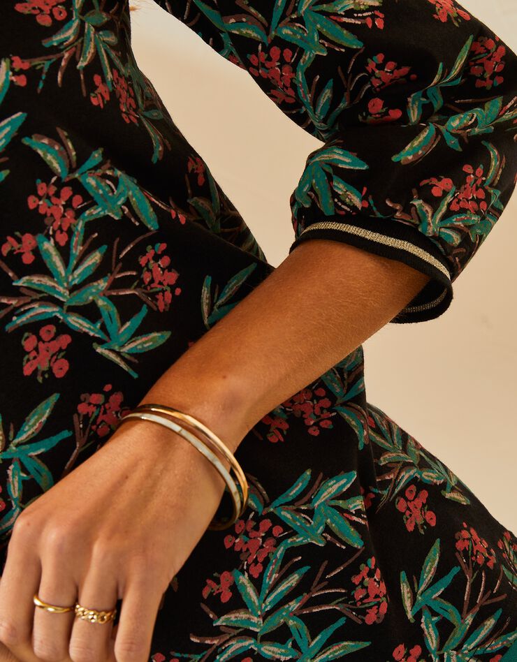 Tee-shirt manches 3/4 imprimé tropical (noir / corail) Tee-shirt manches 3/4 imprimé tropical (noir / corail)