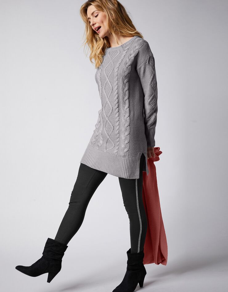 Pull tunique torsadé manches longues toucher cachemire (gris)