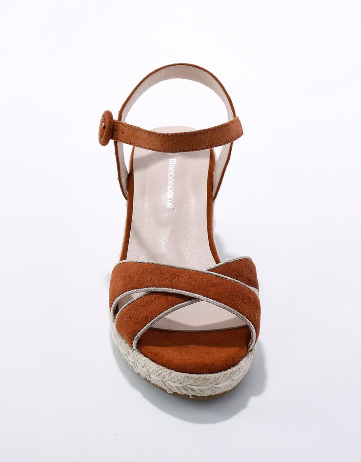 Sandales compensées corde à bout ouvert et boucle métal (caramel)