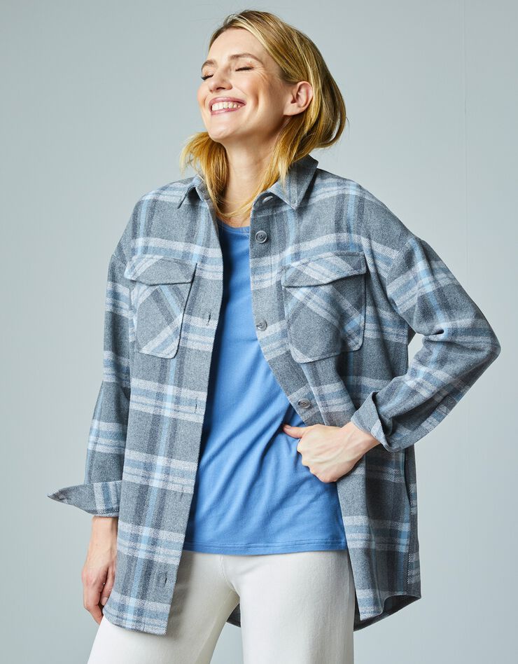 Veste surchemise oversize à carreaux (gris / bleu) Veste surchemise oversize à carreaux (gris / bleu)
