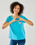 T-shirt uni broderie coeur manches courtes (turquoise)
