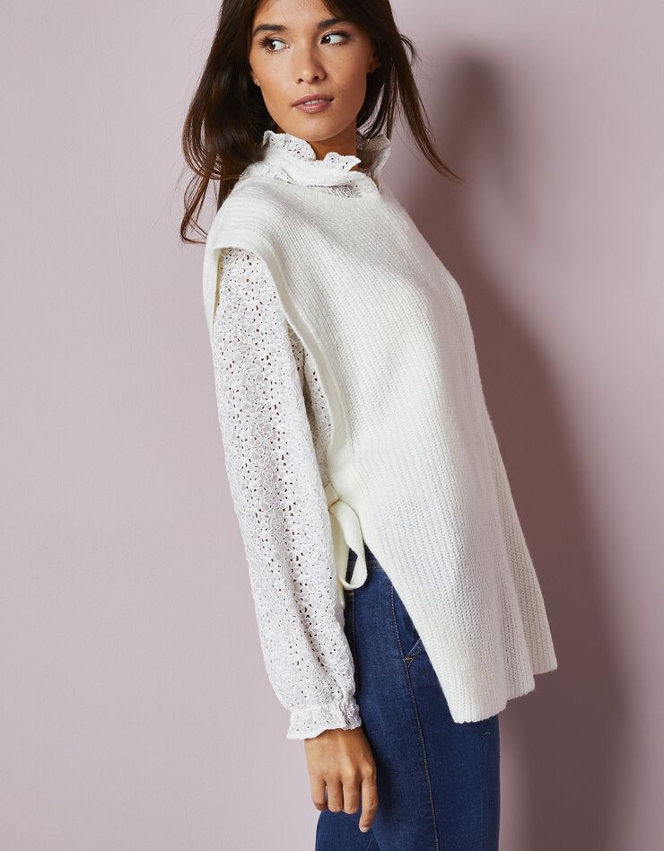 Pull tunique sans manches, maille anglaise toucher mohair (écru) Pull tunique sans manches, maille anglaise toucher mohair (écru)