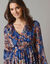 Robe longue en voile, imprimé fleurs indiennes (bleu / beige)