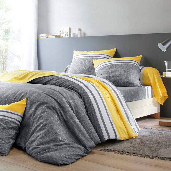 Linge de lit Nathalie coton (gris / jaune)