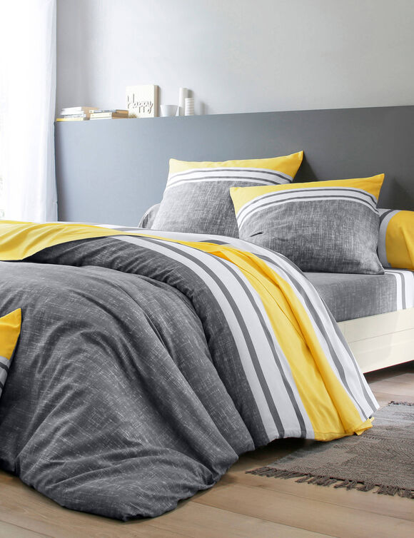 Linge de lit Nathalie coton (gris / jaune)