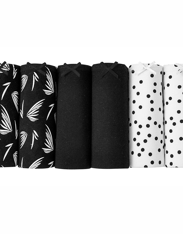 Culotte coton maxi imprimée pois - lot de 6  (noir / blanc)
