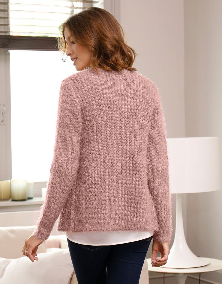 Gilet paletot maille perlée fantaisie (rose poudré) Gilet paletot maille perlée fantaisie (rose poudré)