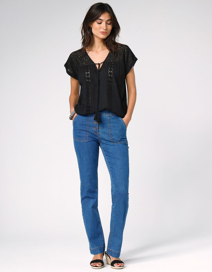Tunique macramé crépon coton (noir)