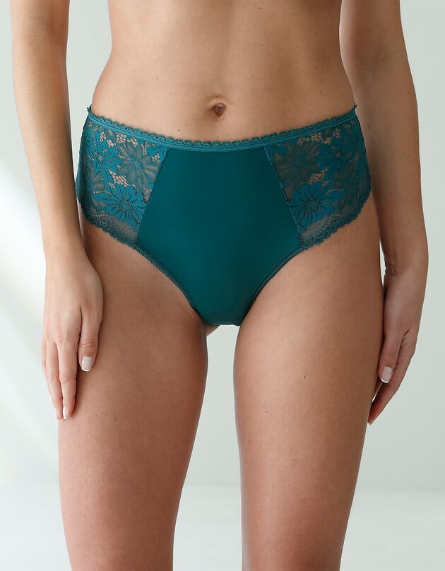 Culotte forme tanga taille haute microfibre et dentelle stretch - lot de 2 (vert sapin)