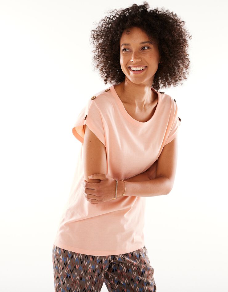 Tee-shirt uni détail boutonné maille jersey (abricot) Tee-shirt uni détail boutonné maille jersey (abricot)