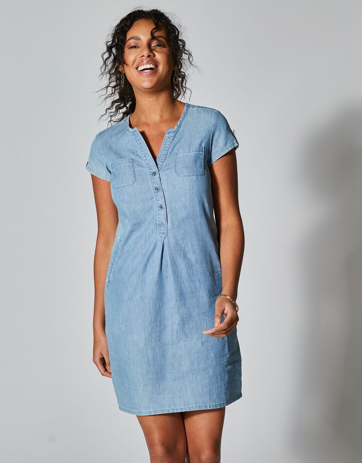Robe col tunisien, denim léger (bleached)