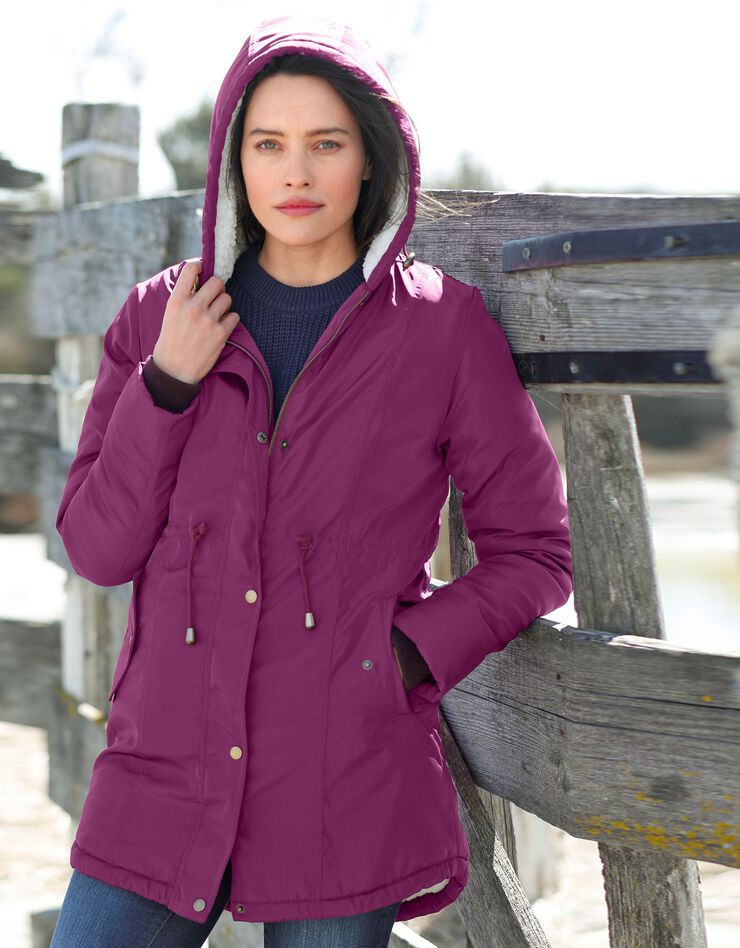 Parka mi-longue doublée maille peluche (prune) Parka mi-longue doublée maille peluche (prune)