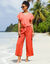 Pantalon large uni, effet seersucker (paprika)